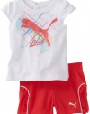 Puma - Kids Baby-girls Infant Tee And Mesh Short, White, 12 Months