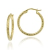 18k Yellow Gold Plated Sterling Silver Diamond-Cut 2x20 Clicktop Hoop Earrings