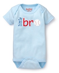 A light blue bodysuit touts a baseball accent for aspiring little athletes, from Sara Kety. A light blue bodysuit touts a baseball accent for aspiring little athletes, from Sara Kety.