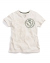 GUESS Kids Boys Slit Neck Tee with Seal on Chest, OFF WHITE (12/14)