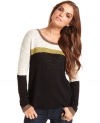 Exclusively at Macy's, this Kensie sweater features colorblocking for a modern edge! Exclusively at Macy's, this Kensie sweater features colorblocking for a modern edge!