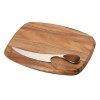 The knife's almond-shaped handle is easy to grasp and interesting to look at. It rests in a matching hollow in the cheese board. Board crafted of wood; knife crafted of wood and stainless steel.