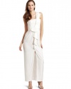 BCBGMAXAZRIA Women's Barbara One Shoulder Long Dress, White, 6