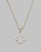 From the Cable Collectibles Collection. A diamond outlined in diamonds, set in 18k gold and connected to a graceful gold chain by a gold cable bale. Diamonds, 0.13 tcw 18k yellow gold Adjustable chain length, 16-18 Pendant width, about ½ Lobster clasp Imported