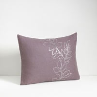 A pillow with muted colors and decorative leaf pattern. Coordinates with Port Stripe sheets in Plum and Jagged Grid coverlet in Azuki. A pillow with muted colors and decorative leaf pattern. Coordinates with Port Stripe sheets in Plum and Jagged Grid coverlet in Azuki.