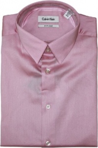 Calvin Klein BODY Slim-Fit Stretch Solid Dress Shirt (15.5 Neck 34/35, Pale Pink)