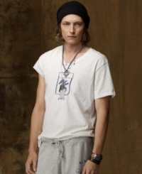 The city meets the sea in this mariner-inspired tee, crafted from soft cotton jersey with a weathered graphic for a look that is both rustic and urban. The city meets the sea in this mariner-inspired tee, crafted from soft cotton jersey with a weathered graphic for a look that is both rustic and urban.