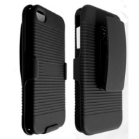 DECORO DHCIP4BK Rubberized Ribbed Texture Shell and Holster with Fixed Ratching Belt Clip for Apple iPhone 4/4S - 1 Pack - Carrying Case - Retail Packaging - Black