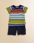 A plush cotton tee with cool, colorful stripes, paired with matching shorts, make this set a must-have for your little man.CrewneckShort sleevesPullover styleElastic waistCottonMachine washImported