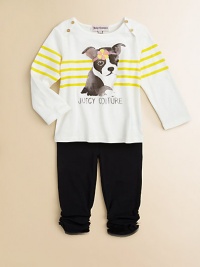 A furry friend adorns the front of a striped tunic that's paired with ruched leggings for a cute and cozy cotton ensemble. Tunic Envelope necklineLong sleevesPullover style Leggings Elastic waistbandRuched hemCottonMachine washImported A furry friend adorns the front of a striped tunic that's paired with ruched leggings for a cute and cozy cotton ensemble. Tunic Envelope necklineLong sleevesPullover style Leggings Elastic waistbandRuched hemCottonMachine washImported