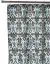 Carnation Home Fashions Damask Fabric Shower Curtain, Brown on Blue