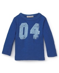 He'll love the vintage appeal of this cute long sleeve shirt in soft cotton slub, with distressed lettering detail. He'll love the vintage appeal of this cute long sleeve shirt in soft cotton slub, with distressed lettering detail.