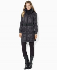 Designed with a modern stowaway hood for added protection, Lauren Ralph Lauren's chic quilted jacket is belted at the waist for a flattering fit. Designed with a modern stowaway hood for added protection, Lauren Ralph Lauren's chic quilted jacket is belted at the waist for a flattering fit.