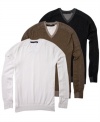 Classic yet contemporary, this v-neck sweater by Sean John is a timeless addition to your cold weather wardrobe.