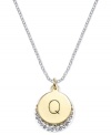Letter perfection. This sterling silver necklace holds a pendant set in 18k gold over sterling silver topped with a Q and adorned with crystal accents for a stunning statement. Approximate length: 18 inches. Approximate drop: 7/8 inch. Approximate drop width: 5/8 inch.