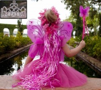 Pink & Hot Pink 5 Piece Fairy Princess Costume Set - Includes Tutu, Wings, Wand and Flower Halo and Silver Tiara Pink & Hot Pink 5 Piece Fairy Princess Costume Set - Includes Tutu, Wings, Wand and Flower Halo and Silver Tiara