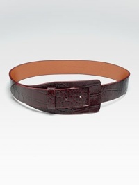 This croc embossed leather design will add an exotic update to an everyday look.About 1¼ wide Cow leather Imported This croc embossed leather design will add an exotic update to an everyday look.About 1¼ wide Cow leather Imported