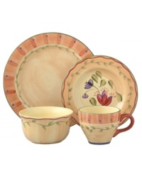 With a Tuscan-inspired pattern in warm, sun-drenched colors, the Napoli 16-piece dinnerware and dishes set evokes cozy, casual meals in the Italian countryside. Scalloped edges add a touch of old-world charm. With a Tuscan-inspired pattern in warm, sun-drenched colors, the Napoli 16-piece dinnerware and dishes set evokes cozy, casual meals in the Italian countryside. Scalloped edges add a touch of old-world charm.