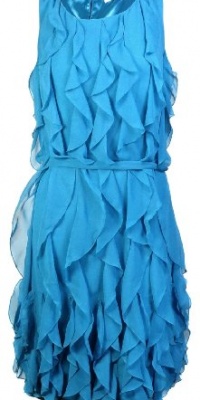 Calvin Klein Women's Chiffon Ruffle Dress 10 Calypso Blue