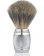 Elegantly handcrafted in polished chrome and designed for comfort and durability, with a micro-textured surface for style and grip. Uses Pure Badger Hair to generate a rich and warm lather to soften and lift the beard, open pores, bring sufficient water to the skin and gently exfoliate. 