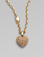 Be brilliant in this dazzling crystal encrusted heart pendant on a logo accented link chain. Palladium plated or goldtoneCrystalsLength, about 14Pendant size, about ½Spring ring closureImported