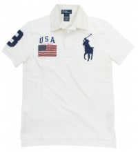 Polo Ralph Lauren Boys Mesh Big Pony USA Logo Polo Shirt - 24M - White Polo Ralph Lauren Boys Mesh Big Pony USA Logo Polo Shirt - 24M - White