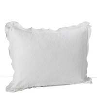 Embroidered eyelet and a ruffle trim accent this feminine, decorative pillow from DKNY. Embroidered eyelet and a ruffle trim accent this feminine, decorative pillow from DKNY.