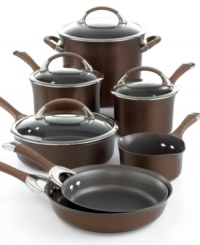 The beauty of cooking. Set the range for greatness with the professional performance and sophisticated style of this stunning chocolate set. Including the chef's essentials, this impact-bonded stainless steel set works on all stovetops, including glass and induction, with a hard-anodized construction that heats up fast and cleans up quick in the dishwasher. Lifetime warranty. The beauty of cooking. Set the range for greatness with the professional performance and sophisticated style of this stunning chocolate set. Including the chef's essentials, this impact-bonded stainless steel set works on all stovetops, including glass and induction, with a hard-anodized construction that heats up fast and cleans up quick in the dishwasher. Lifetime warranty.