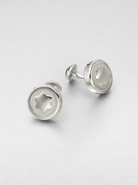 Round cuff links with embossed emblem inlay, in a polished, platinum finish.PlatinumAbout 1 diam.Imported