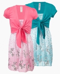 Cozy up. She'll breeze through her summer fashion choices thanks to this sequin-design tunic from Beautees, with a shrug to throw on for cool summer nights. Cozy up. She'll breeze through her summer fashion choices thanks to this sequin-design tunic from Beautees, with a shrug to throw on for cool summer nights.