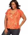 Show off your shine with Belle Du Jour's short sleeve plus size top, decked out by a sequined print.