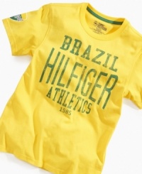 Style in the sun. The bright looks of this t-shirt from Tommy Hilfiger is an exotic extra for his everyday style rotation. Style in the sun. The bright looks of this t-shirt from Tommy Hilfiger is an exotic extra for his everyday style rotation.