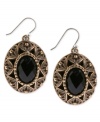 Ornate opulence. This pair of earrings from Lucky Brand is crafted from gold-tone mixed metal with precise etchings and black glass stones for a stylish approach. Approximate drop: 1-3/4 inches.