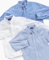 Classic comfort and style make these Tommy Hilfiger button downs rock solid additions to his weekday rotation. Classic comfort and style make these Tommy Hilfiger button downs rock solid additions to his weekday rotation.