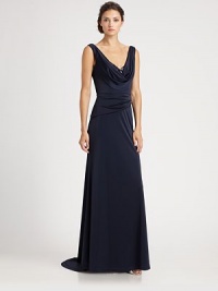 Shimmering sequins and an artfully draped neckline define this evening-perfect style.Cowl necklineSequined underlayDraped waistLow backConcealed side zipFully linedAbout 46 from natural waistPolyesterDry cleanImportedModel shown is 5'11 (180cm) wearing US size 4. Shimmering sequins and an artfully draped neckline define this evening-perfect style.Cowl necklineSequined underlayDraped waistLow backConcealed side zipFully linedAbout 46 from natural waistPolyesterDry cleanImportedModel shown is 5'11 (180cm) wearing US size 4.