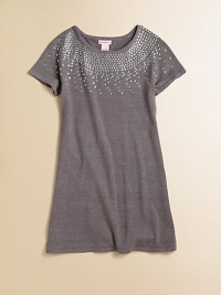 An embellished neckline lends a glittering, notice-me touch to this short-sleeved, knit frock.ScoopneckShort sleevesPullover style55% cotton/45% acrylicHand washImported An embellished neckline lends a glittering, notice-me touch to this short-sleeved, knit frock.ScoopneckShort sleevesPullover style55% cotton/45% acrylicHand washImported