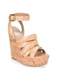 THE LOOKOpen toe Crisscrossing patent leather straps Adjustable ankle strapTHE FITCork wedge heel, 5¾ (145mm) Cork platform, 1½ (40mm) Compares to a 4¼ heel (110mm)THE MATERIALPatent leather upper Leather lining and sole Padded insoleORIGINImported THE LOOKOpen toe Crisscrossing patent leather straps Adjustable ankle strapTHE FITCork wedge heel, 5¾ (145mm) Cork platform, 1½ (40mm) Compares to a 4¼ heel (110mm)THE MATERIALPatent leather upper Leather lining and sole Padded insoleORIGINImported