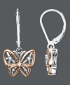 Fashionable and free-spirited. These whimsical butterfly-shaped earrings shines with the addition of sparkling diamond accents. Crafted in 14k rose gold and sterling silver. Approximate drop: 4/10 inch.