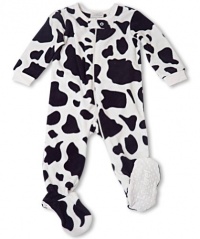 Leveret Footed Black & White Cow Print Fleece Pajama Sleeper (Size 6m-5t) Leveret Footed Black & White Cow Print Fleece Pajama Sleeper (Size 6m-5t)