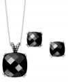 Shapely sparkle. This matching pendant and stud earrings set features cushion-cut onyx (10 mm) set in sterling silver. Approximate length: 18 inches. Approximate pendant drop: 5/8 inch. Approximate earring diameter: 1/3 inch.