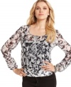 Metallic details add sparkle & shine to this printed GUESS chiffon blouse -- perfect for a pretty yet polished look!