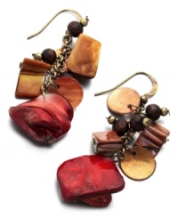 Naturally charming. Clusters of orange-hued shells and wooden beads adorn Style&co.'s chic drop earrings. Setting and fishhook backing crafted in oxidized brass tone mixed metal. Approximate drop: 2 inches. Naturally charming. Clusters of orange-hued shells and wooden beads adorn Style&co.'s chic drop earrings. Setting and fishhook backing crafted in oxidized brass tone mixed metal. Approximate drop: 2 inches.