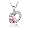 Top Value Jewelry- Double Heart Pink Crystal Pendant, Elegant & Fashionable Women Necklace, 18K White Gold Plated, Free 18 Inch Chain - SUPER NICE