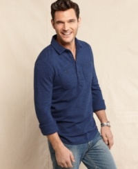 Keep your casual preppy look when the weather gets cool with this long-sleeved polo shirt from Tommy Hilfiger. Keep your casual preppy look when the weather gets cool with this long-sleeved polo shirt from Tommy Hilfiger.