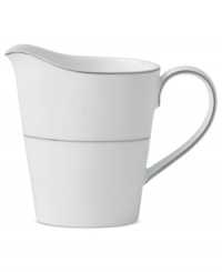 A brighter white. Royal Doulton's Finsbury creamer embodies chic minimalism, swept with a pretty white-on-white pattern and bands of pewter gray. Versatile bone china proves a smart choice for every day as well as entertaining. A brighter white. Royal Doulton's Finsbury creamer embodies chic minimalism, swept with a pretty white-on-white pattern and bands of pewter gray. Versatile bone china proves a smart choice for every day as well as entertaining.