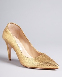 These metallic, pointed toe pumps from designer DIANE von FURSTENBERG are dressed-up enough to hit the town, but also play well at work thanks to a tailored silhouette. They're a perfect work-to-cocktails pair. These metallic, pointed toe pumps from designer DIANE von FURSTENBERG are dressed-up enough to hit the town, but also play well at work thanks to a tailored silhouette. They're a perfect work-to-cocktails pair.