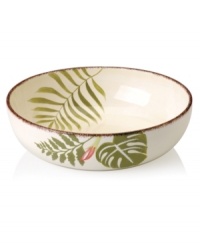 Feel like you're on holiday with Clay Art's tropical Hibiscus serving bowl, featuring rosy pink blooms and a rustic cocoa-brown rim in dishwasher-safe earthenware. (Clearance) Feel like you're on holiday with Clay Art's tropical Hibiscus serving bowl, featuring rosy pink blooms and a rustic cocoa-brown rim in dishwasher-safe earthenware. (Clearance)