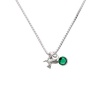 Mini Silver Hummingbird Charm Necklace with Green Emerald Crystal Drop
