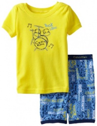 Calvin Klein Boys 2-7 2 Piece Rock Band Short Sleeve Short Set, Yellow, 3T Calvin Klein Boys 2-7 2 Piece Rock Band Short Sleeve Short Set, Yellow, 3T