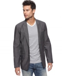 Take your boardroom style down a notch with this casually cool blazer from Marc Ecko Cut & Sew.